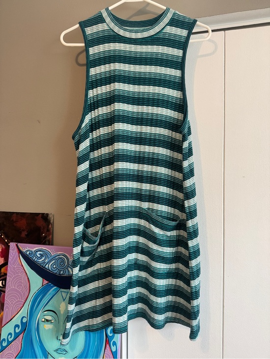 Falls Creek Dresses & Skirts - Teal & White Striped Sleeveless Pocket Tunic Dress size 1X